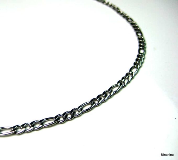 N3575b_chaine_figaro_acier_inoxydable Détails de l'Accessoire tendance pour homme : chaîne Figaro argentée en acier inoxydable de 50 cm par Ninanina