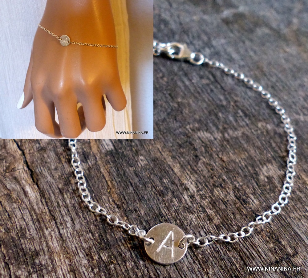 Bracelet femme personnalisé Argent 925 massif lettre - Ninanina