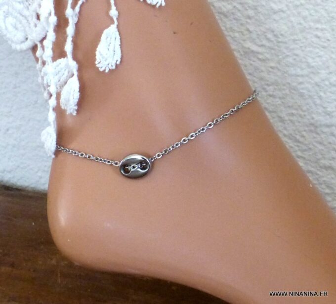 N3591c_Chaine_de_cheville_coquillage_cauri_acier_inoxydable_argent_NINANINA