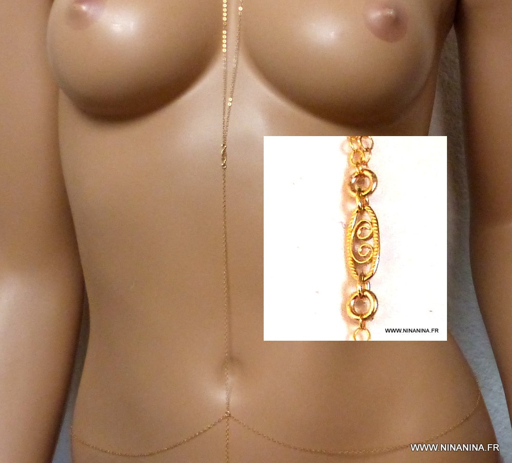 Chaine de corps or plaqué femme chaine maille forçat – Image 3