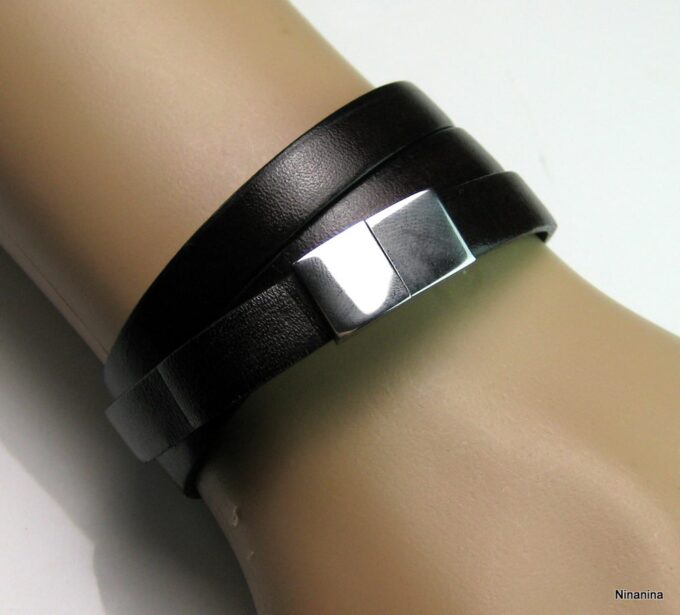 N3621b_bracelet_cuir_3_tours_acier_inoxydable