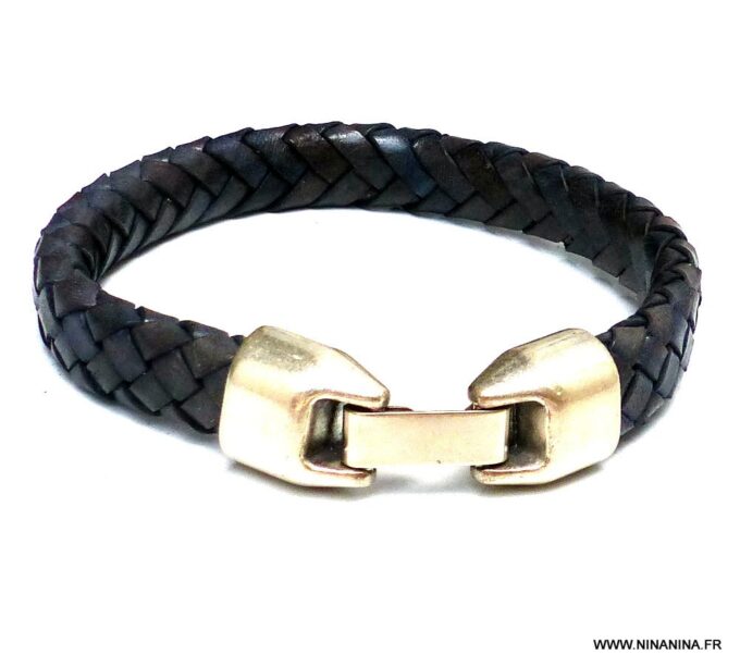 N3640_Bracelet_homme_cuir_tresse_bleu_gris_-_Bijoux_Bracelets_en_ligne_Ninanina