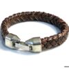 N3640_bracelet_homme_cuir_tresse_fermoir_crochet_metal_argente