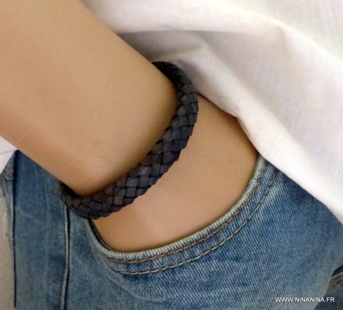 N3640c_Bracelet_homme_cuir_tresse_bleu_gris_-_Bijoux_Bracelets_en_ligne_Ninanina