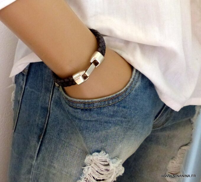N3640e_Bracelet_homme_cuir_tresse_bleu_gris_-_Bijoux_Bracelets_en_ligne_Ninanina