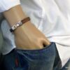 N3640e_bracelet_homme_cuir_tresse_fermoir_crochet_metal_argente