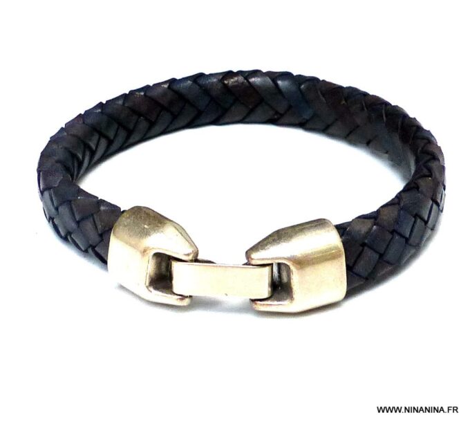N3640g_Bracelet_homme_cuir_tresse_bleu_gris_-_Bijoux_Bracelets_en_ligne_Ninanina