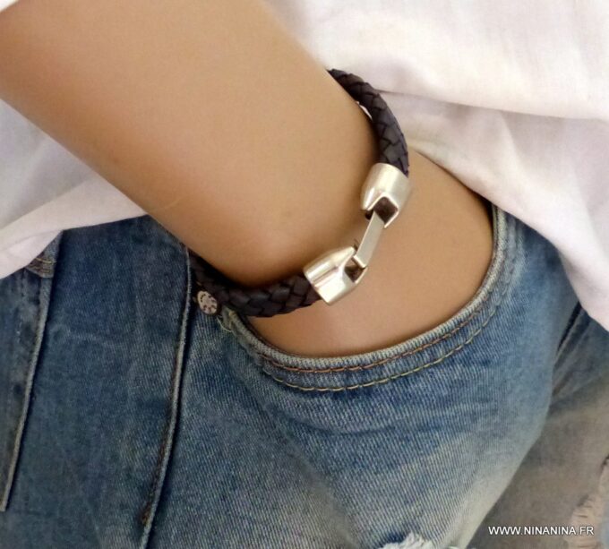 N3640h_Bracelet_homme_cuir_tresse_bleu_gris_-_Bijoux_Bracelets_en_ligne_Ninanina