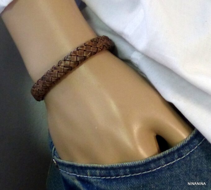 N3640i_bracelet_homme_cuir_tresse_fermoir_crochet_metal_argente