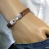 N3640j_bracelet_homme_cuir_tresse_fermoir_crochet_metal_argente