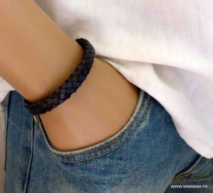 N3640k_Bracelet_homme_cuir_tresse_bleu_gris_-_Bijoux_Bracelets_en_ligne_Ninanina