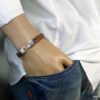 N3640l_bracelet_homme_cuir_tresse_fermoir_crochet_metal_argente