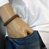 N3640m_bracelet_homme_cuir_tresse_fermoir_crochet_metal_argente