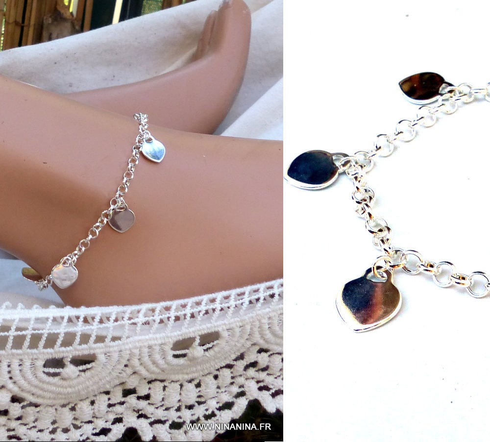 Chaine de cheville coeurs plaqué argent - Ninanina