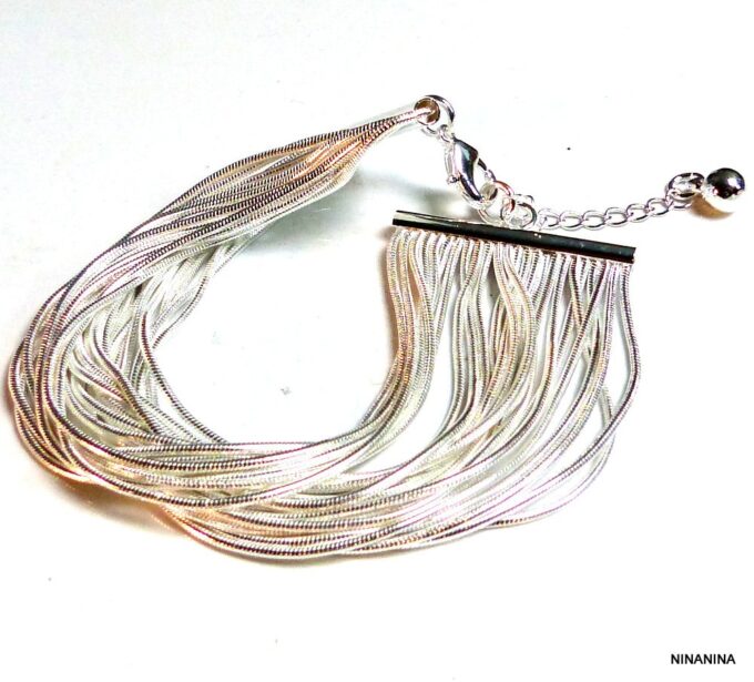 N3664tera_Bracelet_femme_manchette_chainettes_serpent_plaque_argent