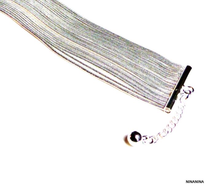 N3664terh_Bracelet_femme_manchette_chainettes_serpent_plaque_argent