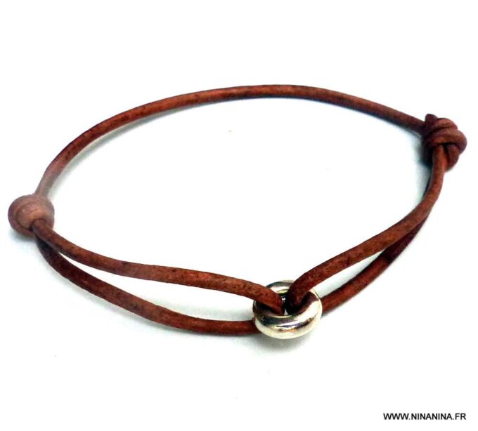 N3693a_Bracelet_cordon_cuir_anneau_donut_argent_925_massif_-_Bijoux_Bracelets_en_ligne_Ninanina-1