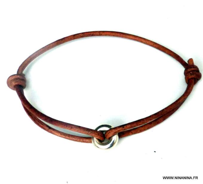 N3693e_Bracelet_cordon_cuir_anneau_donut_argent_925_massif_-_Bijoux_Bracelets_en_ligne_Ninanina