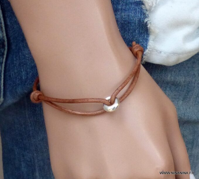 N3693g_Bracelet_cordon_cuir_anneau_donut_argent_925_massif_-_Bijoux_Bracelets_en_ligne_Ninanina-1