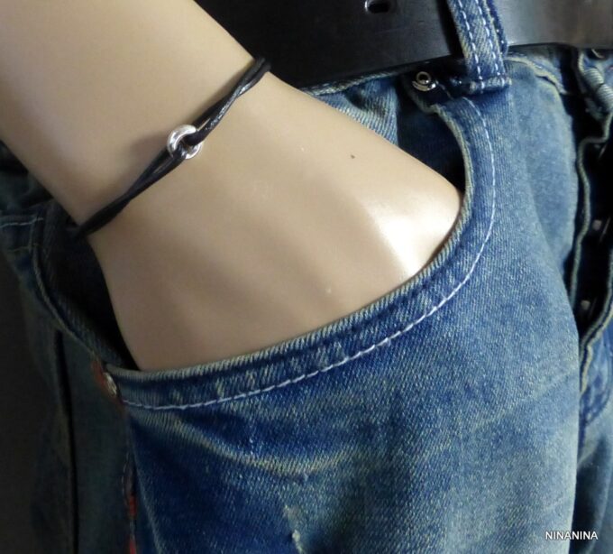 N3693tera_Bracelet_fil_cordon_cuir_anneau_donut_argent_massif