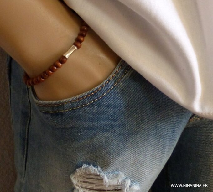 N3710_Bracelet_homme_femme_elastique_strech_perles_bois_tube_metal_argent_NINANINA