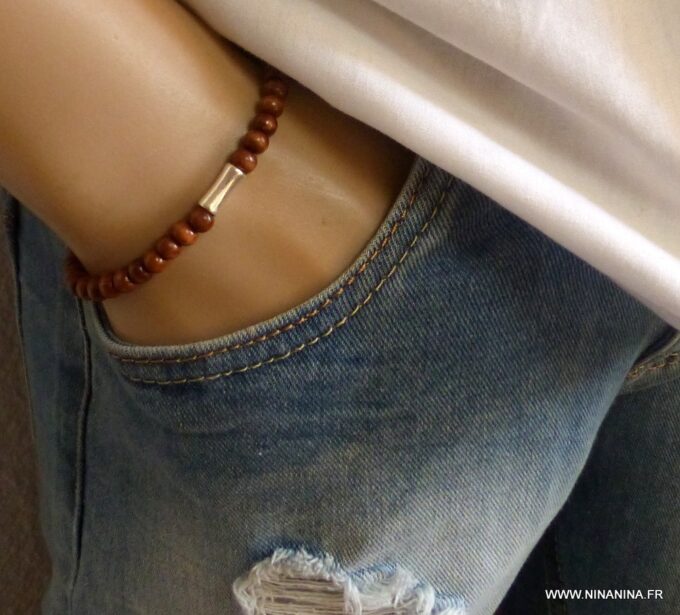 N3710b_Bracelet_homme_femme_elastique_strech_perles_bois_tube_metal_argent_NINANINA