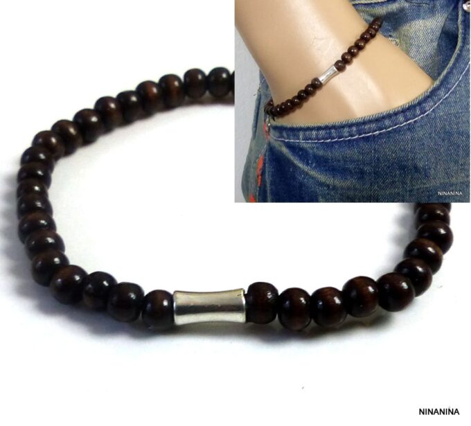 N3710ter_Bracelet_homme_perles_bois_tube_metal_argent