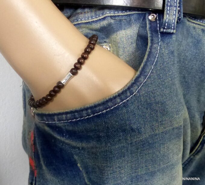 N3710terb_Bracelet_homme_perles_bois_tube_metal_argent