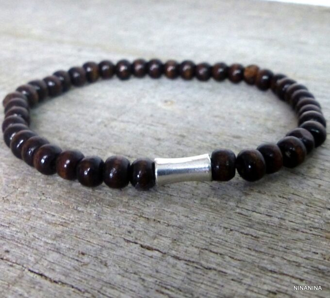 N3710terd_Bracelet_homme_perles_bois_tube_metal_argent