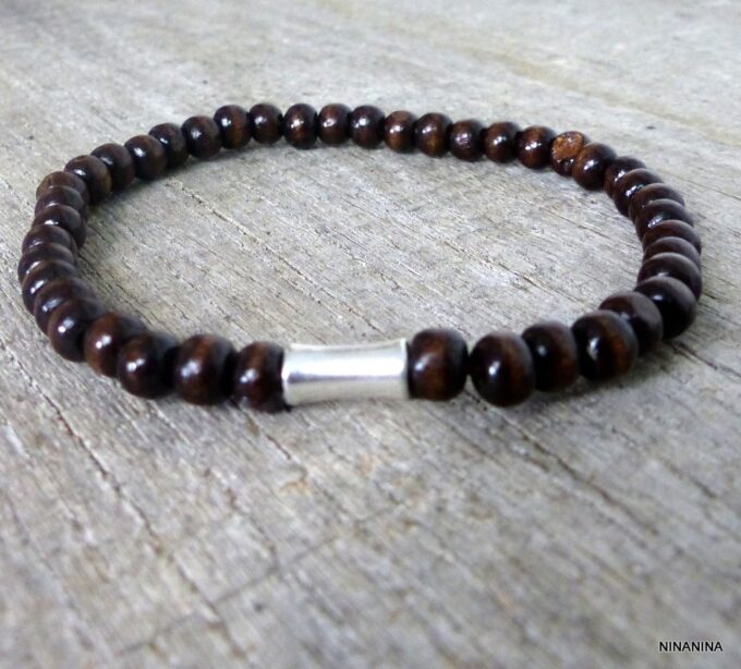 N3710terk_Bracelet_homme_perles_bois_tube_metal_argent