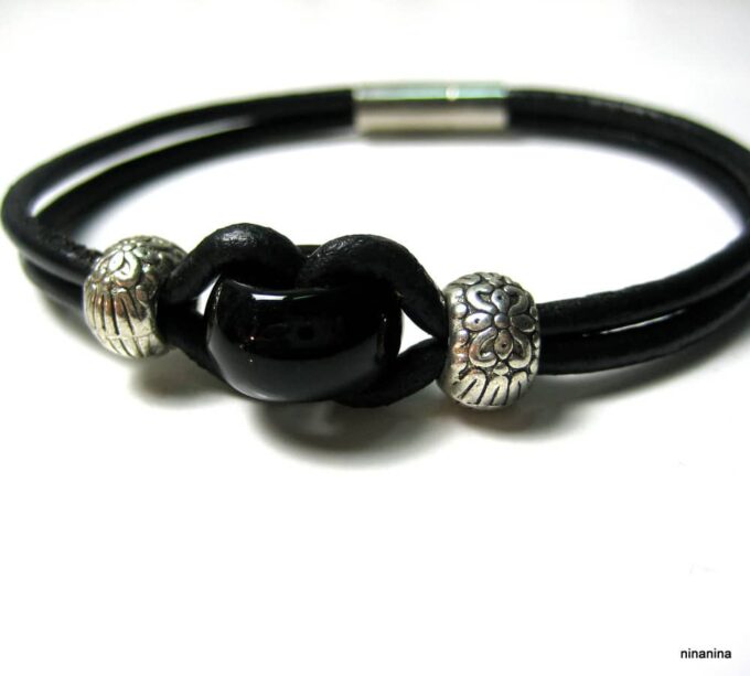 N3715f_bracelet_homme_cuir_et_perle_noire