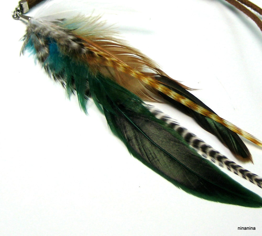 Collier en Plumes naturelles sur cordon cuir véritable fait main en france – Image 8