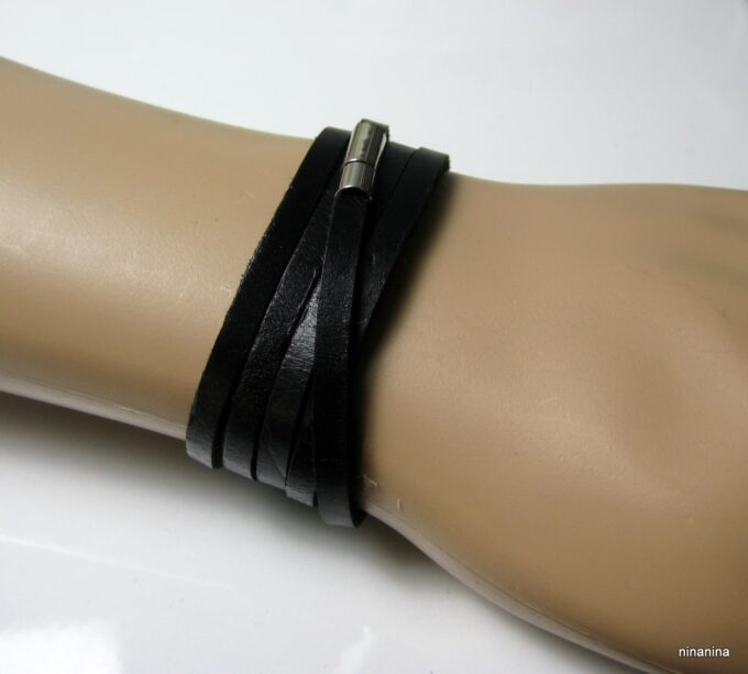 N3731k_bracelet_cuir_5_tours_et_acier_inoxydable