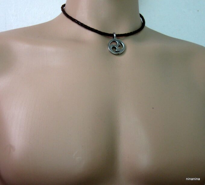 N3748e_collier_cuir_tresse_et_triskel_acier_inoxydable