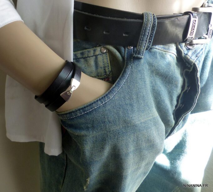 N3753A_Bracelet_homme_femme_cuir_noir_3_tours_message_personnalise_fermoir_metal_argente_NINANINA