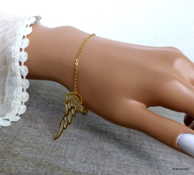 N3786terf_Bracelet_aile_dange_acier_inoxydable_dore