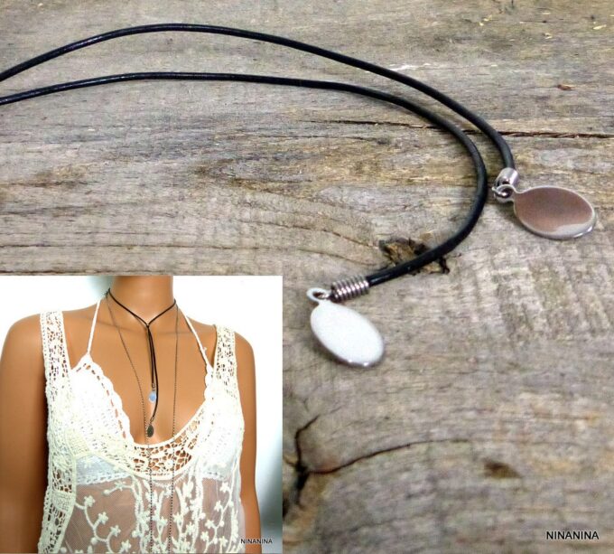 N3816terb_Collier_cordon_cuir_et_acier_inoxydable