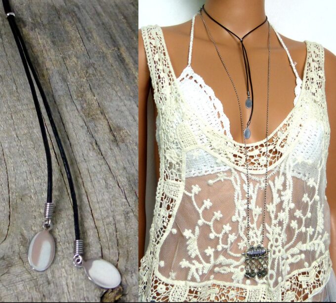 N3816terg_Collier_cordon_cuir_et_acier_inoxydable