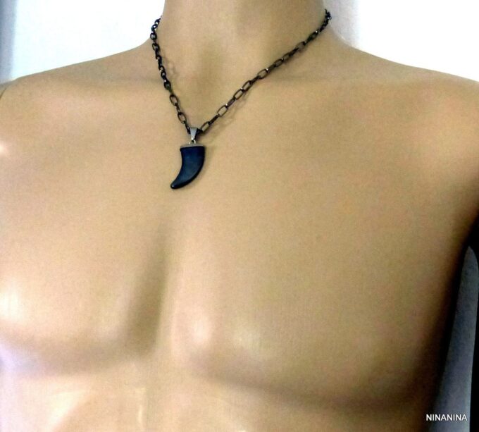 N3835terc_Collier_homme_dent_de_requin_hematite_chaine_noire