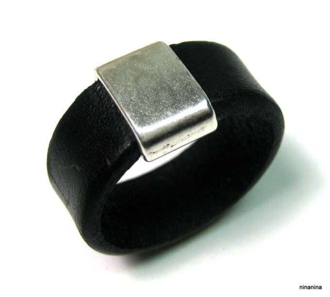 N3839terc_Bague_homme_cuir_et_metal_argente
