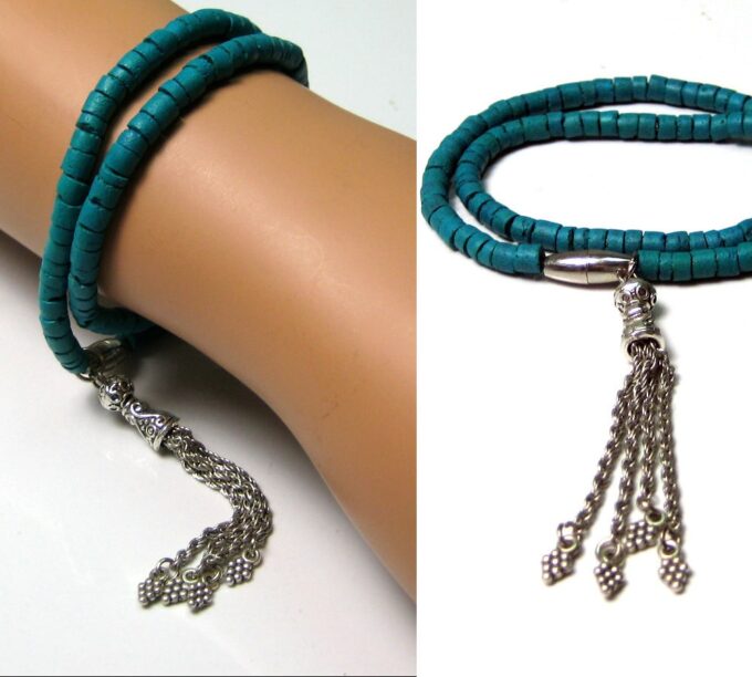 N3875_bracelet_2_tours_coco_turquoise_pompon_argent