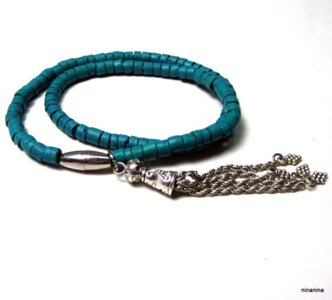 N3875a_bracelet_2_tours_coco_turquoise_pompon_argent
