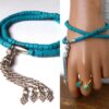 N3875b_Bracelet_wrap_2_tours_perles_coco_turquoise_et_pompon_metal_argente_-_Bijoux_en_ligne_NINANINA