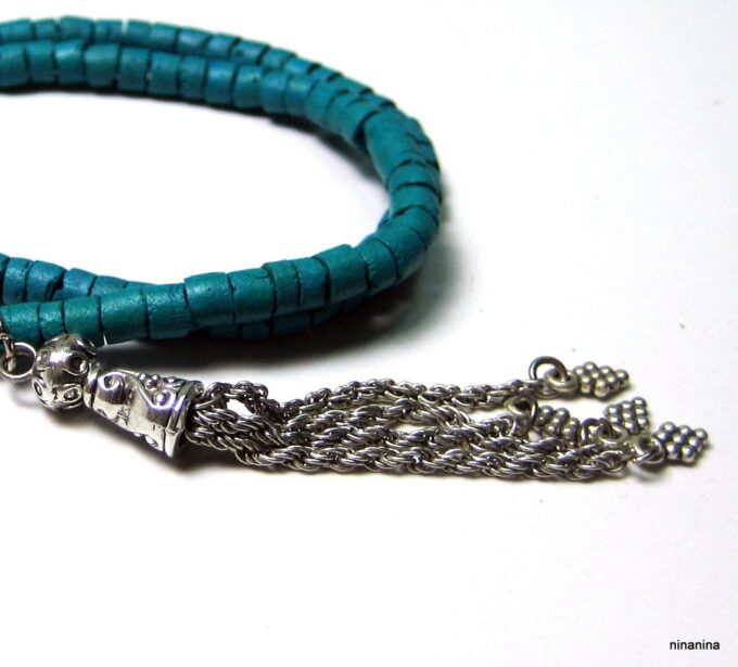 N3875b_bracelet_2_tours_coco_turquoise_pompon_argent