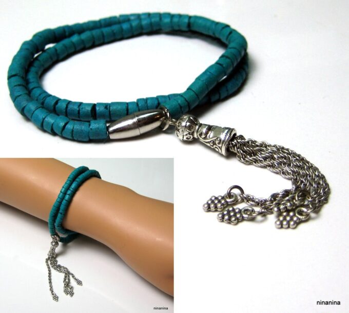 N3875e_bracelet_2_tours_coco_turquoise_pompon_argent-1