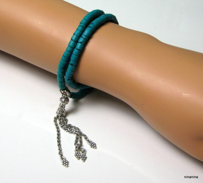 N3875f_bracelet_2_tours_coco_turquoise_pompon_argent-1