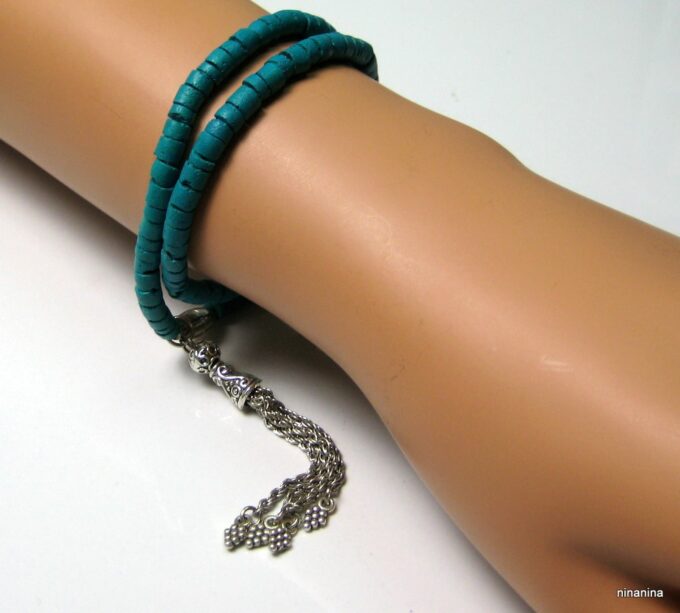 N3875j_bracelet_2_tours_coco_turquoise_pompon_argent