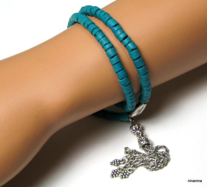 N3875r_bracelet_2_tours_coco_turquoise_pompon_argent