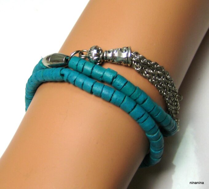 N3875s_bracelet_2_tours_coco_turquoise_pompon_argent