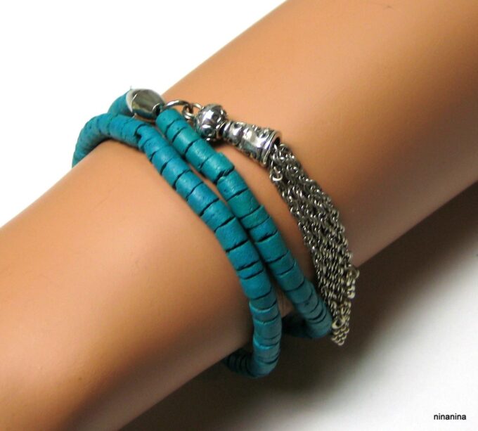 N3875t_bracelet_2_tours_coco_turquoise_pompon_argent
